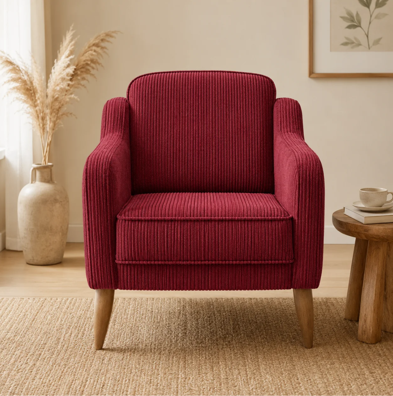 Rolivs Mokka Berjer | 80 x 75 cm | Fitilli Kadife - Nar Çiçeği - Fitilli Kadife Nar Çiçeği / Kayın